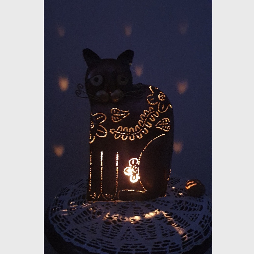 Metal Copper Tone Cat Art Deco Candle Holder table lantern for Tealight - Picture 13 of 13